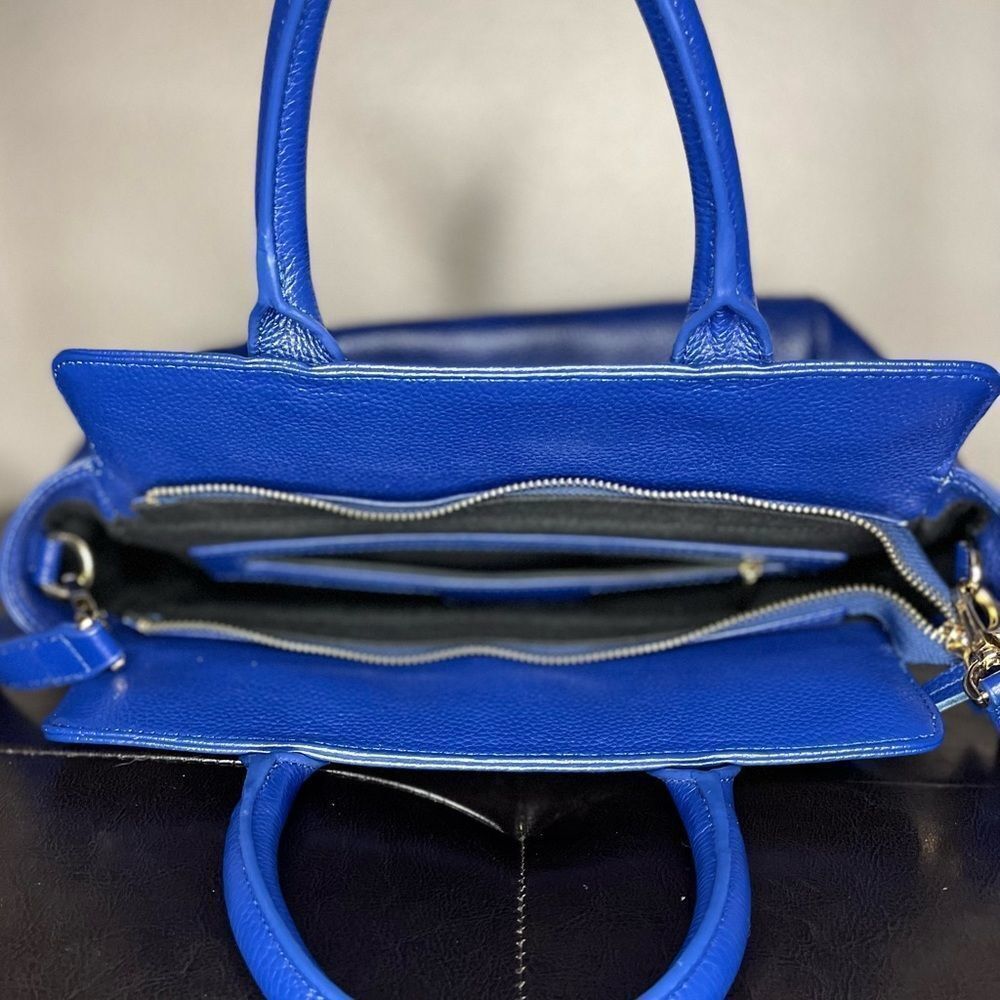 Rare Onna Ehrlich Bright Blue Pebbled Leather HandBag Purse With Tassel … - Picture 7 of 8